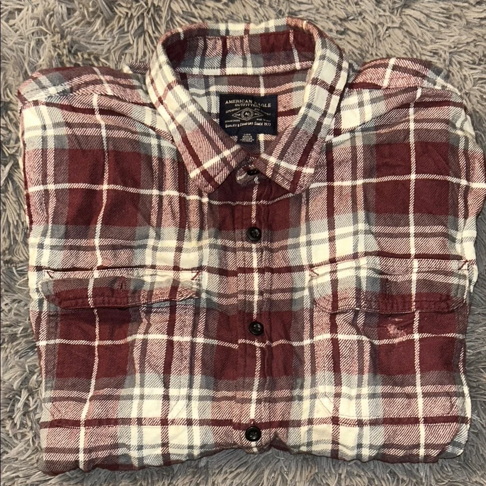 American Eagle Outfitters Men's Red Plaid Shirt - Picture 1 of 2